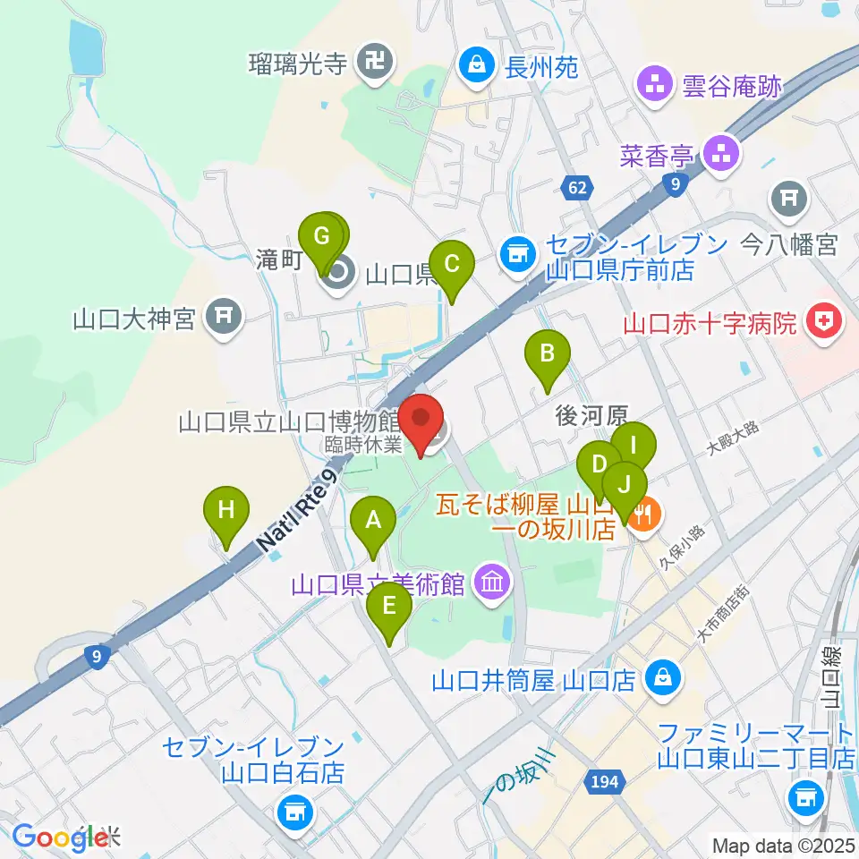 山口県立山口博物館周辺のカフェ一覧地図