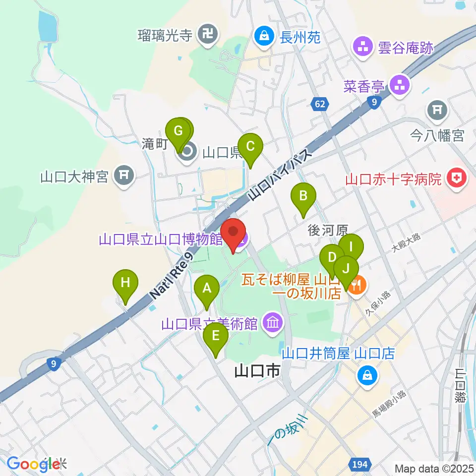 山口県立山口博物館周辺のカフェ一覧地図