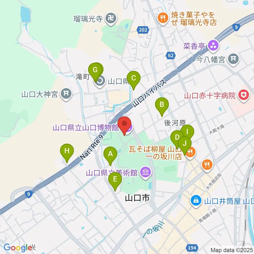 山口県立山口博物館周辺のカフェ一覧地図