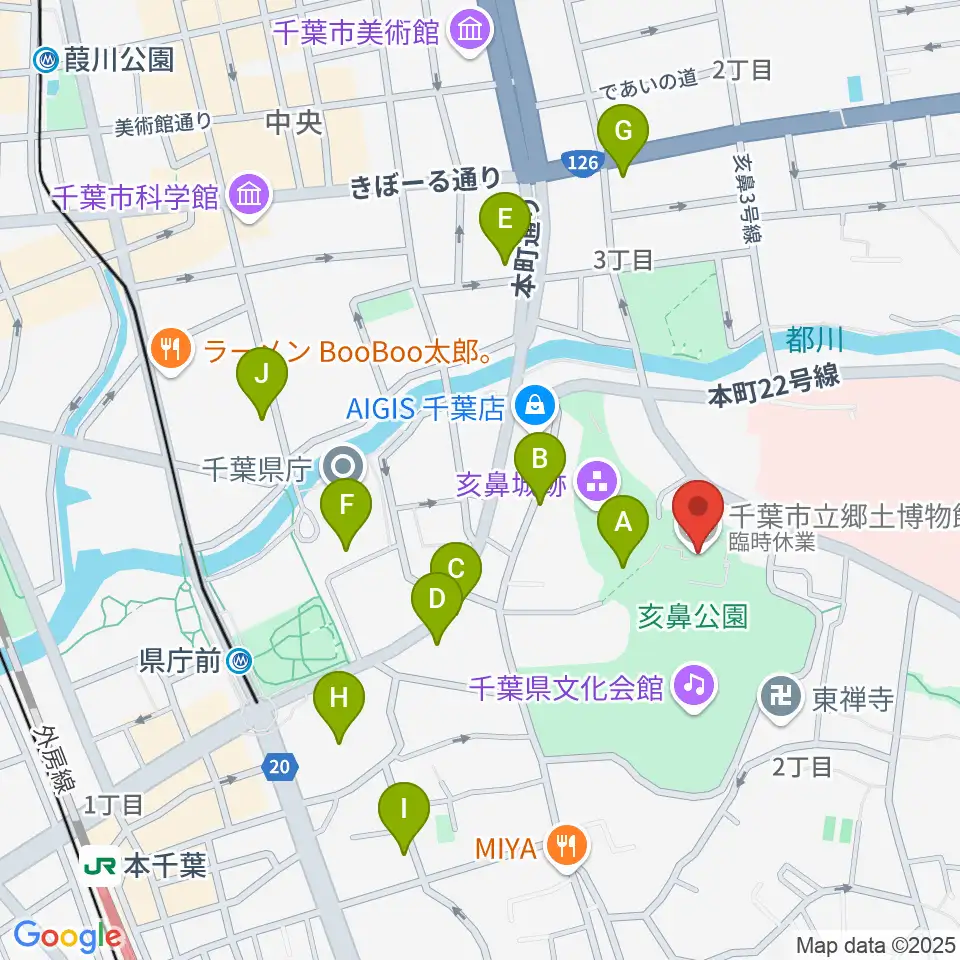 千葉市立郷土博物館周辺のカフェ一覧地図