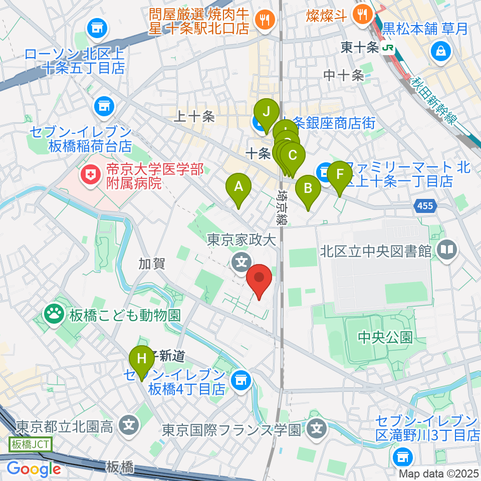 東京家政大学博物館周辺のカフェ一覧地図