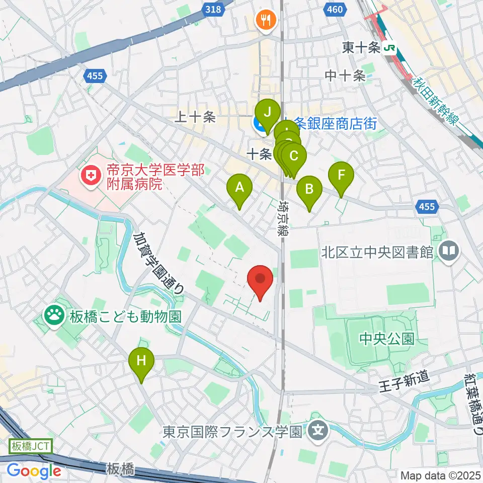 東京家政大学博物館周辺のカフェ一覧地図