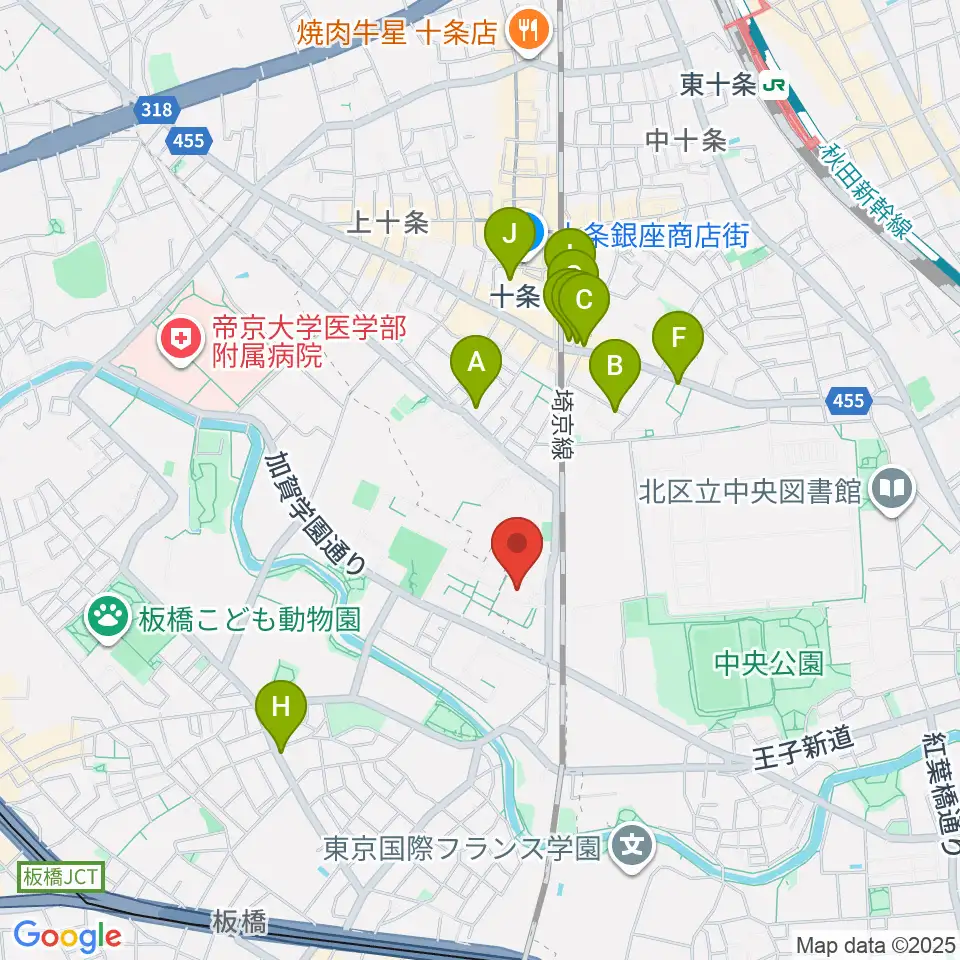 東京家政大学博物館周辺のカフェ一覧地図