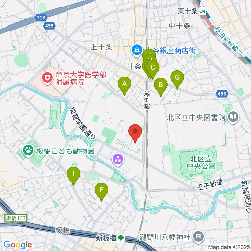 東京家政大学博物館周辺のカフェ一覧地図