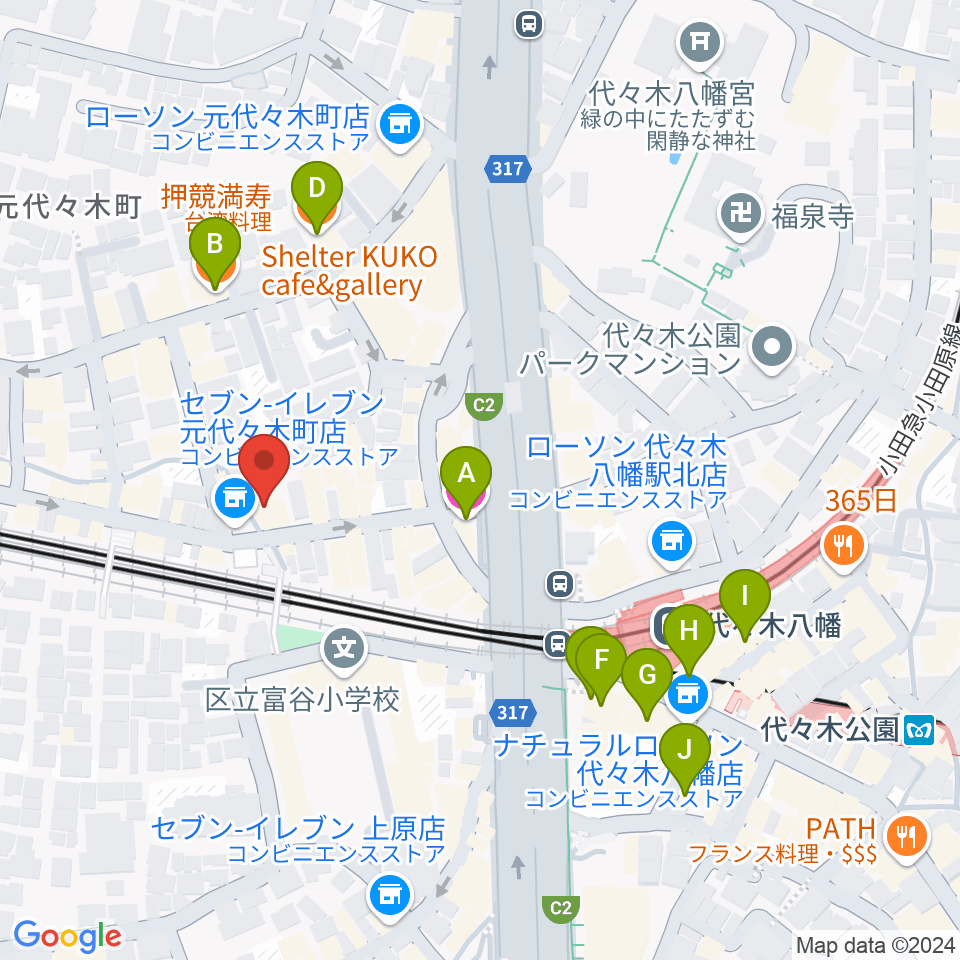 セオリスタジオ周辺のカフェ一覧地図