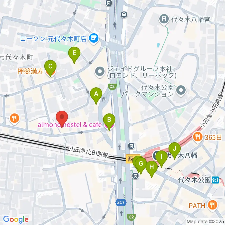 セオリスタジオ周辺のカフェ一覧地図