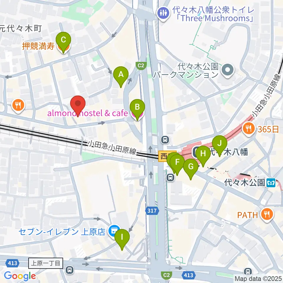 セオリスタジオ周辺のカフェ一覧地図