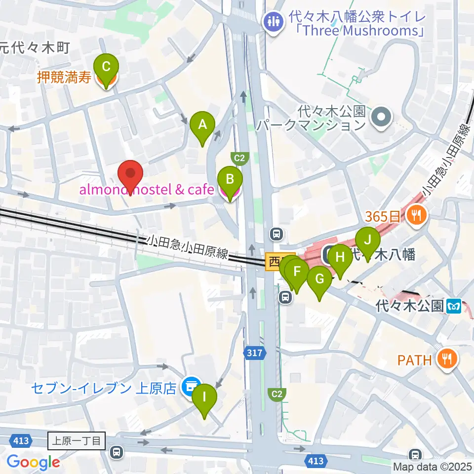 セオリスタジオ周辺のカフェ一覧地図