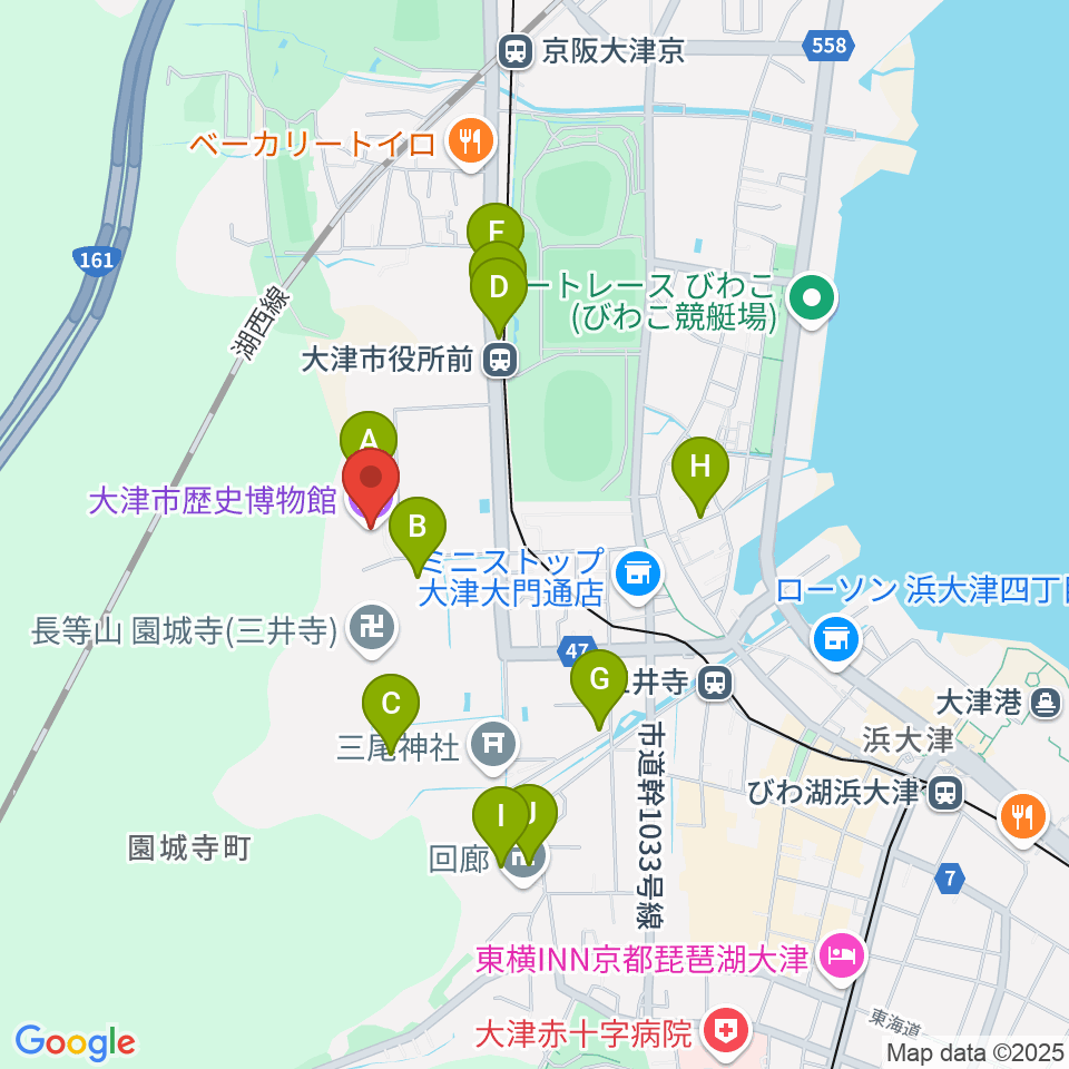 大津市歴史博物館周辺のカフェ一覧地図