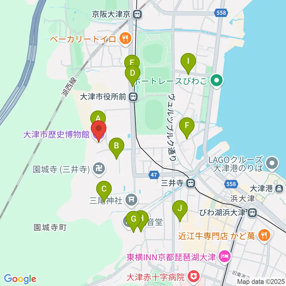 大津市歴史博物館周辺のカフェ一覧地図