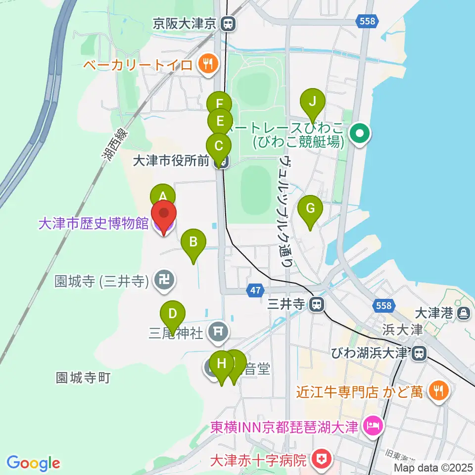 大津市歴史博物館周辺のカフェ一覧地図