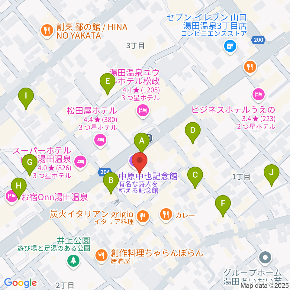 中原中也記念館周辺のカフェ一覧地図