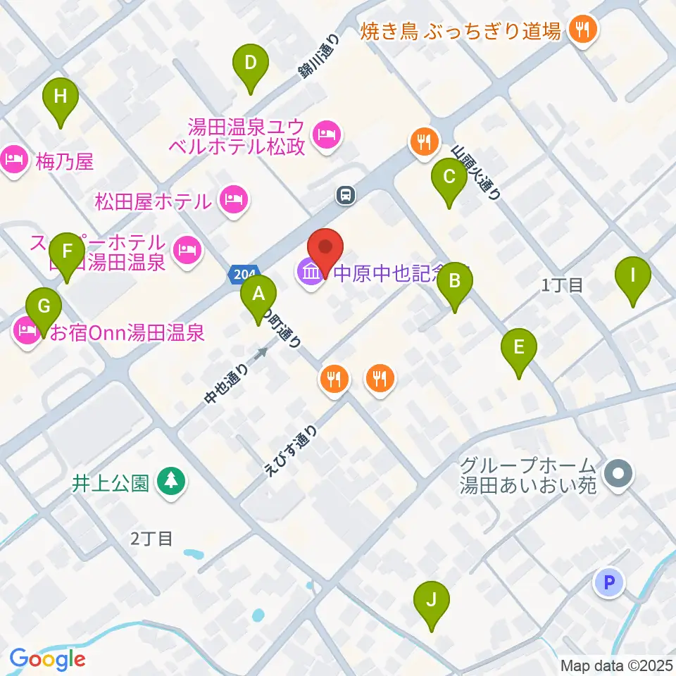 中原中也記念館周辺のカフェ一覧地図
