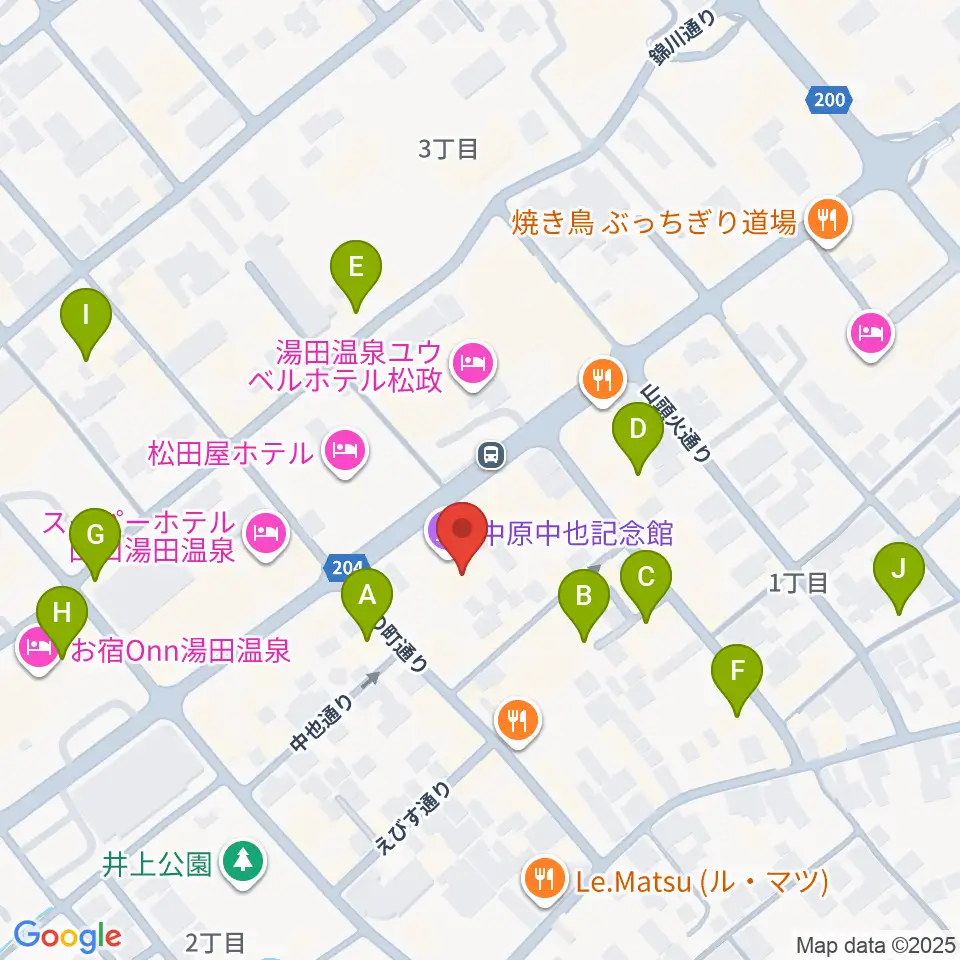 中原中也記念館周辺のカフェ一覧地図