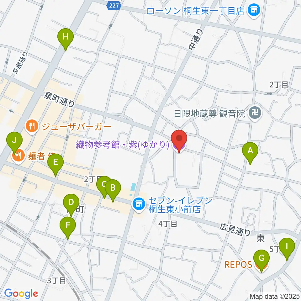 織物参考館・紫周辺のカフェ一覧地図