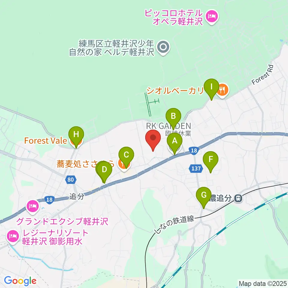軽井沢町追分宿郷土館周辺のカフェ一覧地図