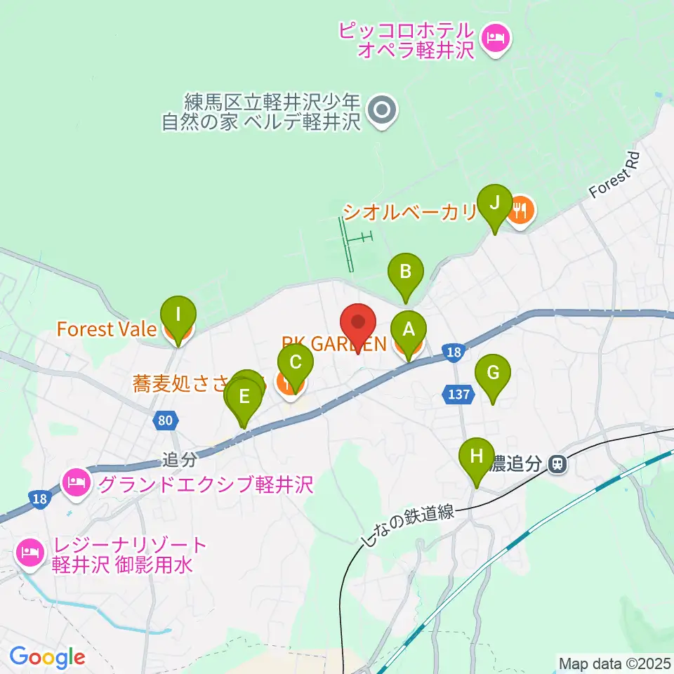 軽井沢町追分宿郷土館周辺のカフェ一覧地図