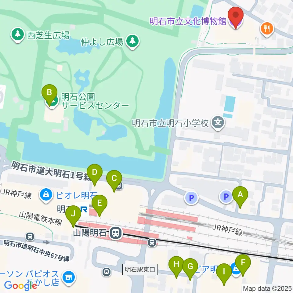 明石市立文化博物館周辺のカフェ一覧地図