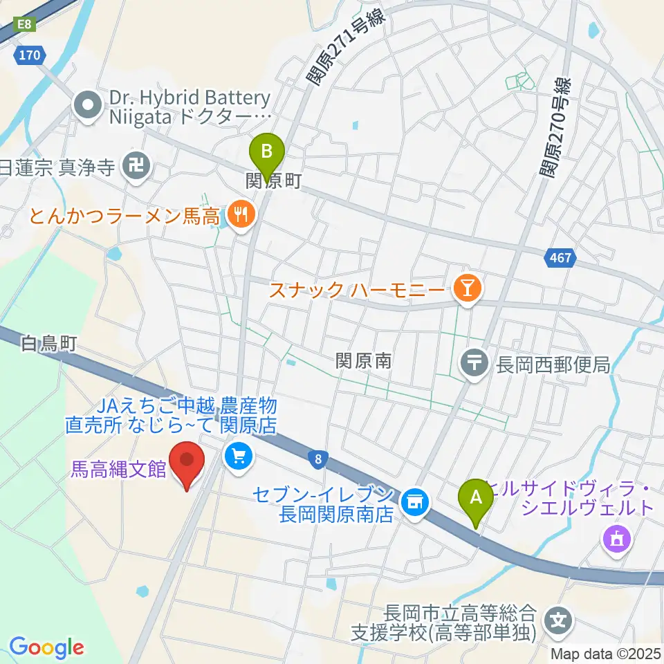 長岡市馬高縄文館周辺のカフェ一覧地図