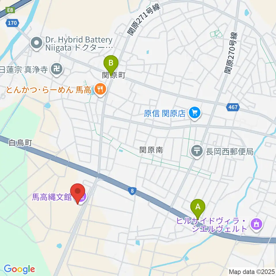 長岡市馬高縄文館周辺のカフェ一覧地図