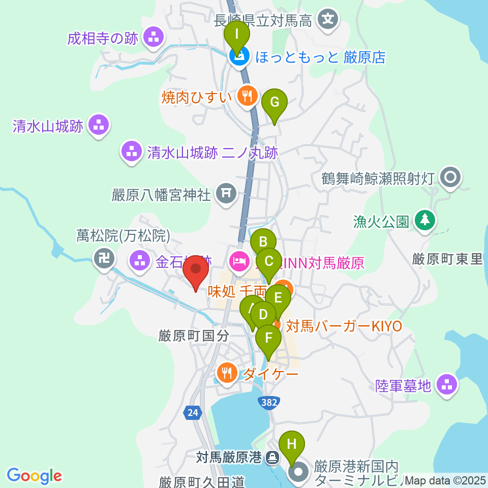 対馬博物館周辺のカフェ一覧地図