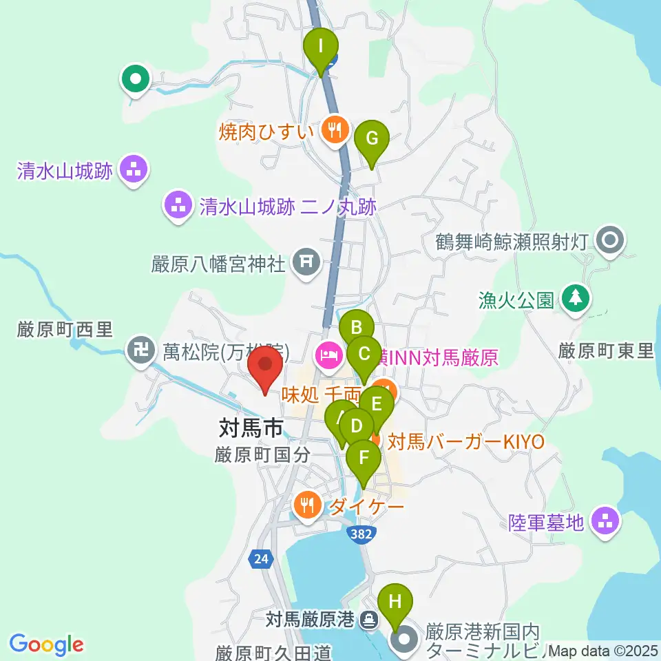 対馬博物館周辺のカフェ一覧地図
