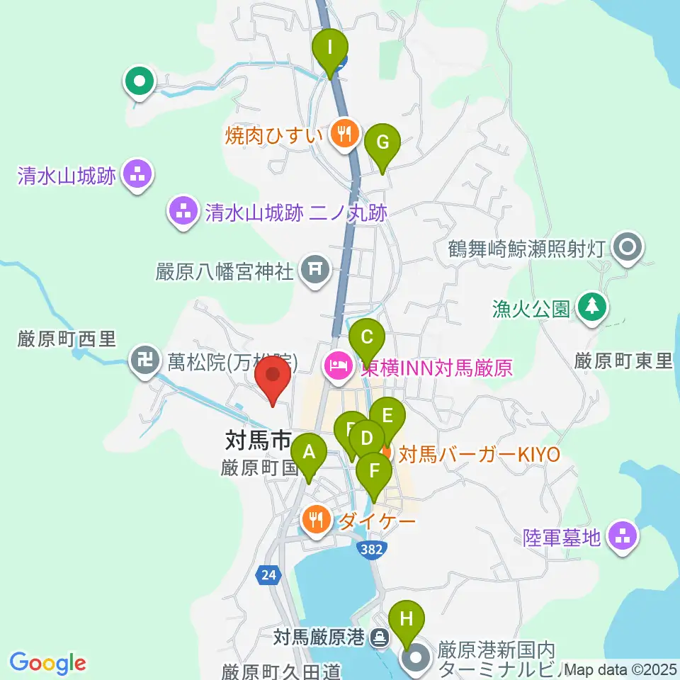 対馬博物館周辺のカフェ一覧地図