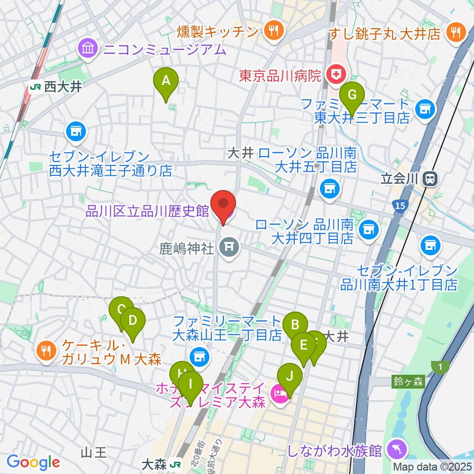 品川区立品川歴史館周辺のカフェ一覧地図