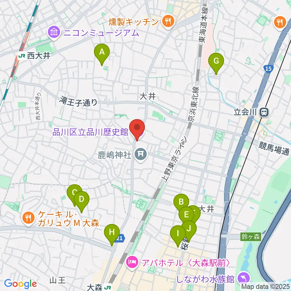 品川区立品川歴史館周辺のカフェ一覧地図