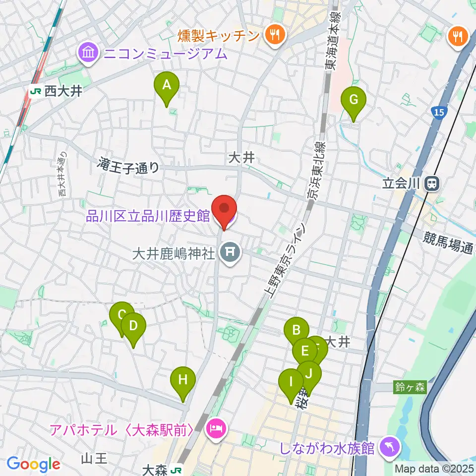 品川区立品川歴史館周辺のカフェ一覧地図