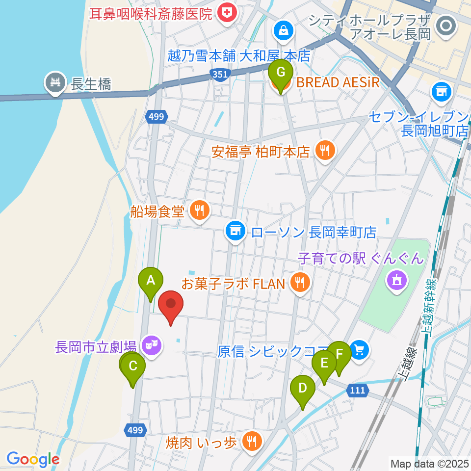 長岡市立科学博物館周辺のカフェ一覧地図