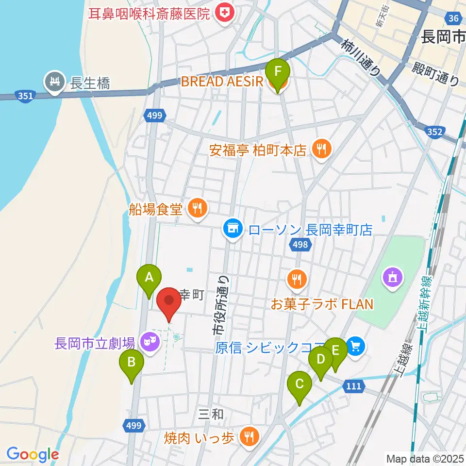 長岡市立科学博物館周辺のカフェ一覧地図
