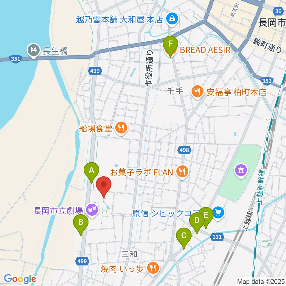 長岡市立科学博物館周辺のカフェ一覧地図