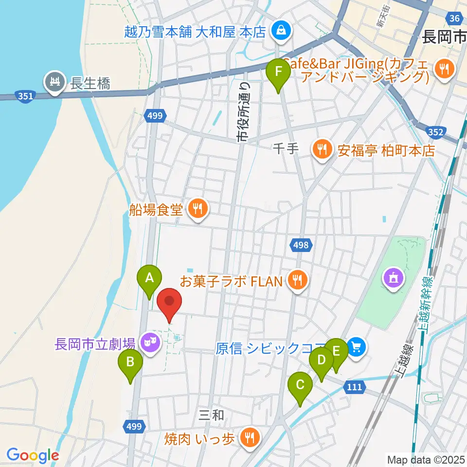 長岡市立科学博物館周辺のカフェ一覧地図