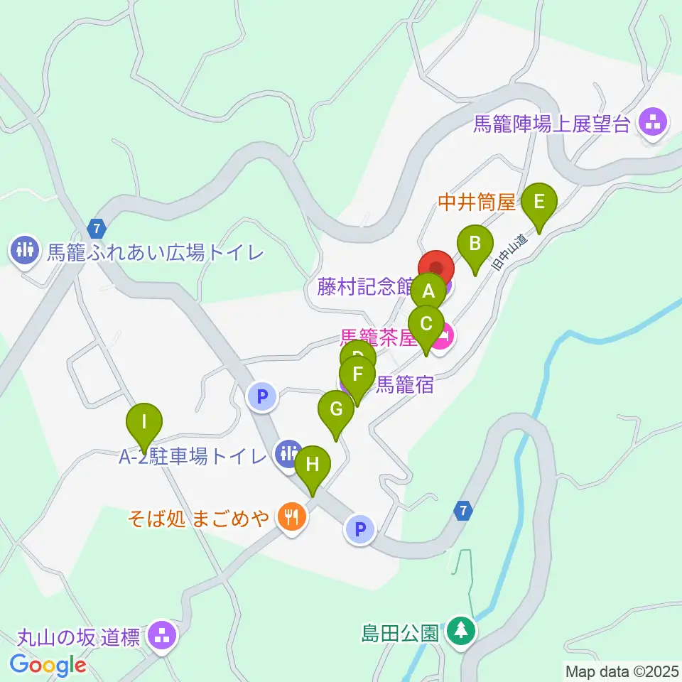 藤村記念館周辺のカフェ一覧地図