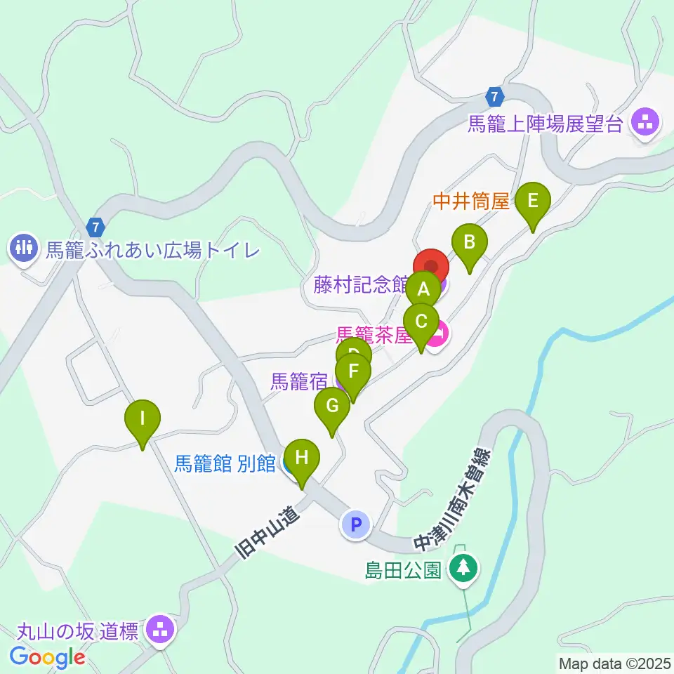 藤村記念館周辺のカフェ一覧地図