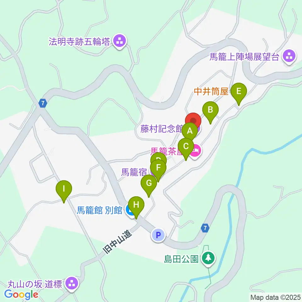 藤村記念館周辺のカフェ一覧地図