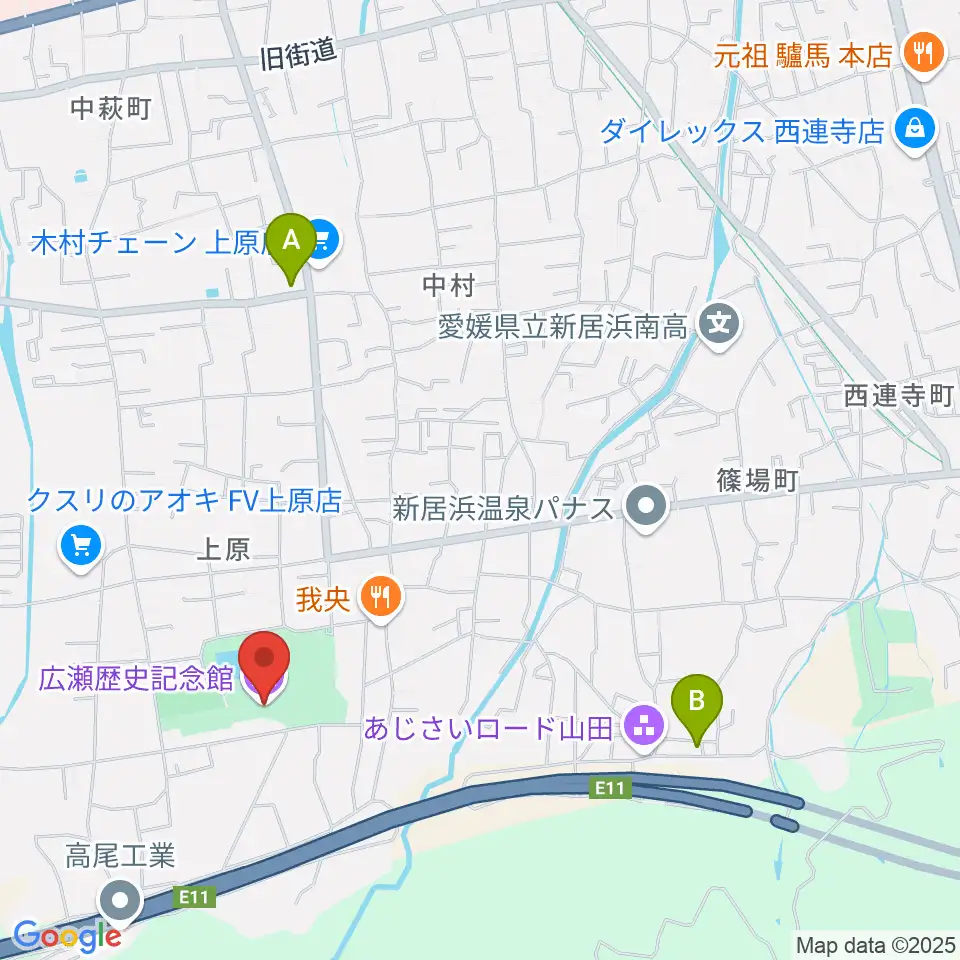 新居浜市広瀬歴史記念館周辺のカフェ一覧地図