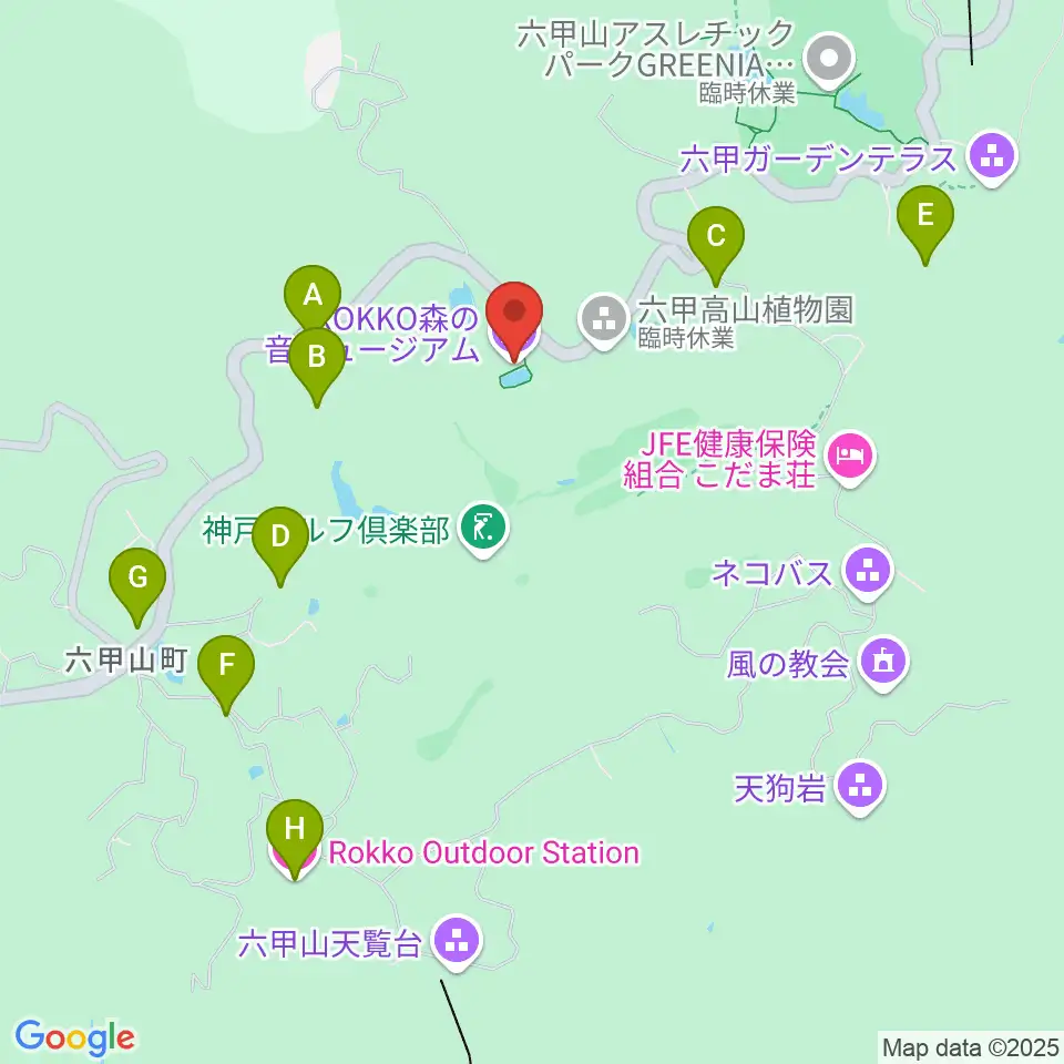 ROKKO森の音ミュージアム周辺のカフェ一覧地図