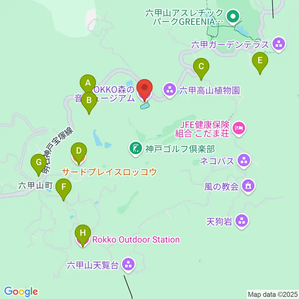 ROKKO森の音ミュージアム周辺のカフェ一覧地図