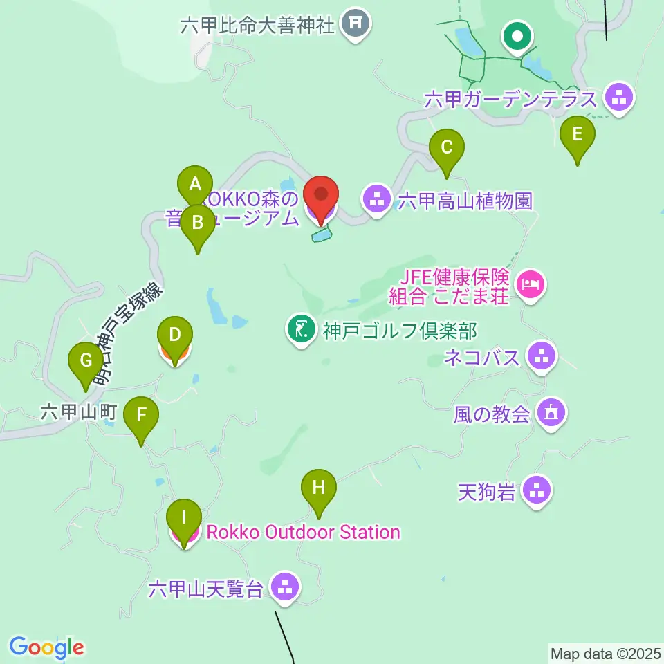 ROKKO森の音ミュージアム周辺のカフェ一覧地図
