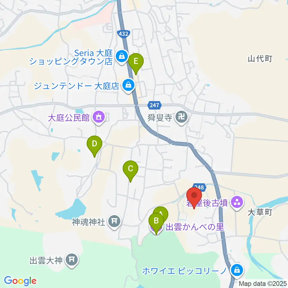 島根県立八雲立つ風土記の丘周辺のカフェ一覧地図