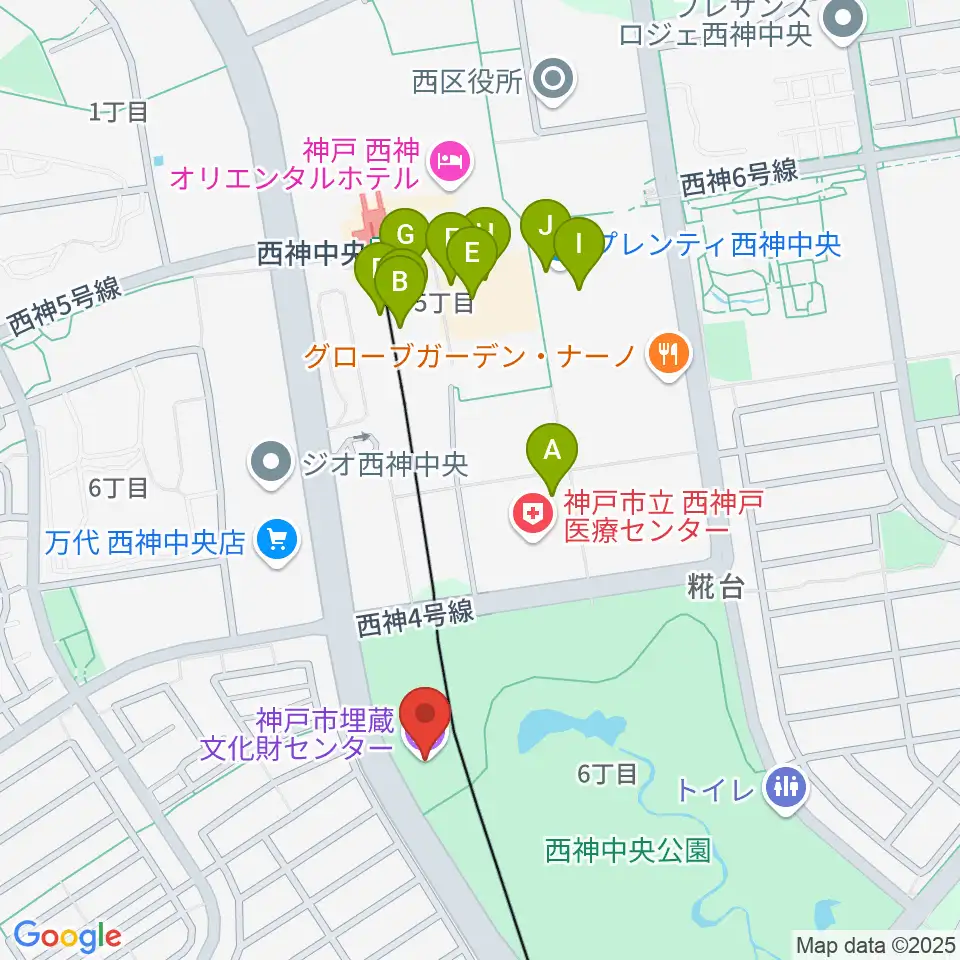 神戸市埋蔵文化財センター周辺のカフェ一覧地図