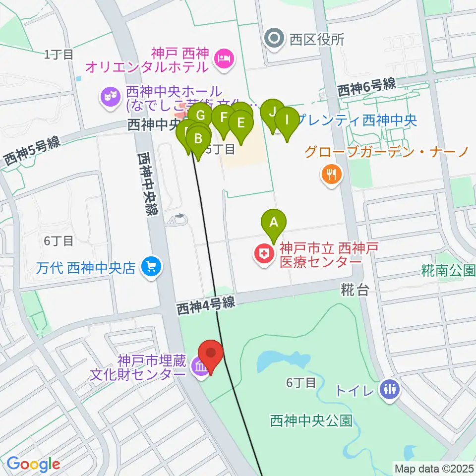 神戸市埋蔵文化財センター周辺のカフェ一覧地図