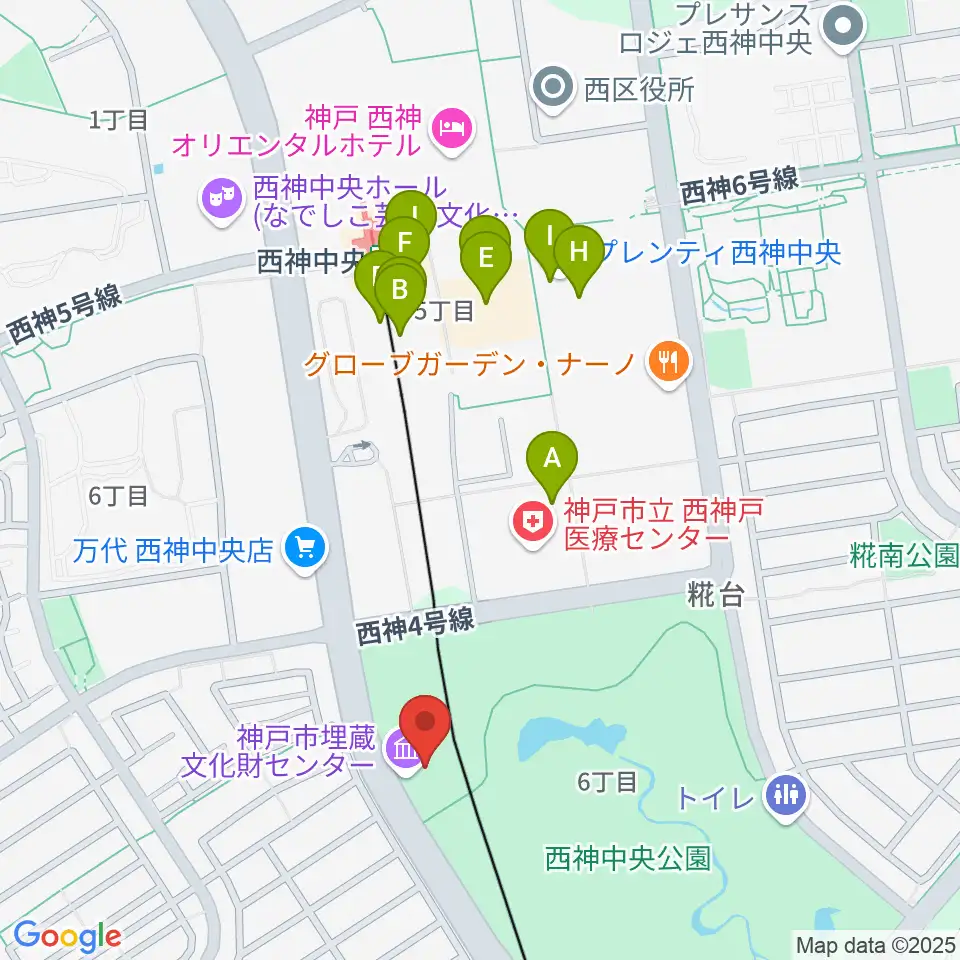 神戸市埋蔵文化財センター周辺のカフェ一覧地図