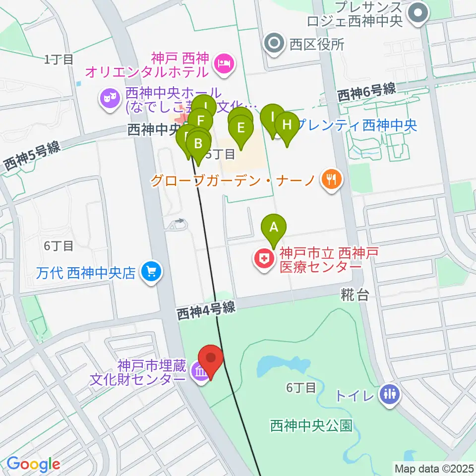 神戸市埋蔵文化財センター周辺のカフェ一覧地図