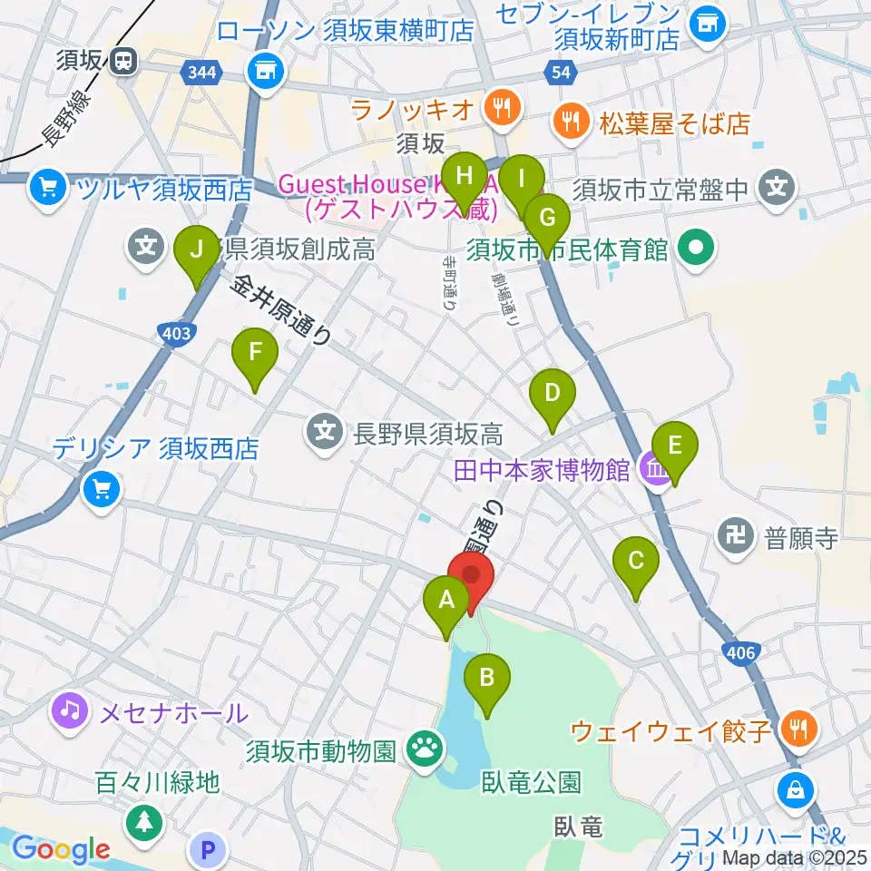 須坂市立博物館周辺のカフェ一覧地図