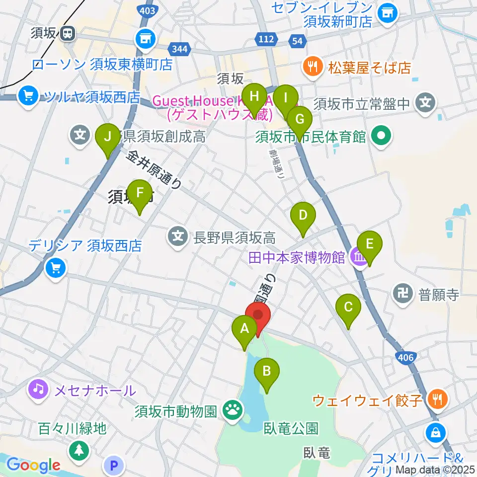 須坂市立博物館周辺のカフェ一覧地図