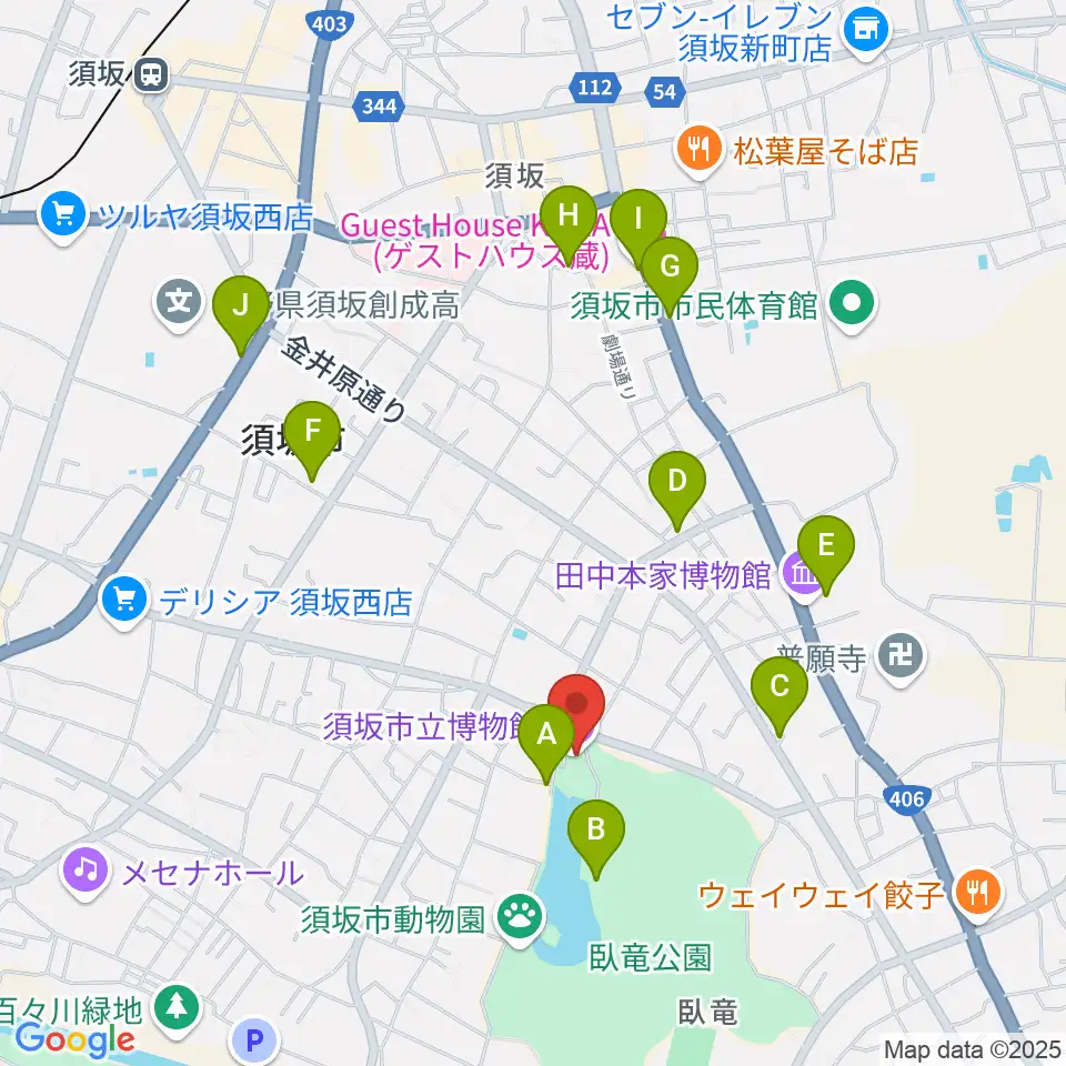 須坂市立博物館周辺のカフェ一覧地図