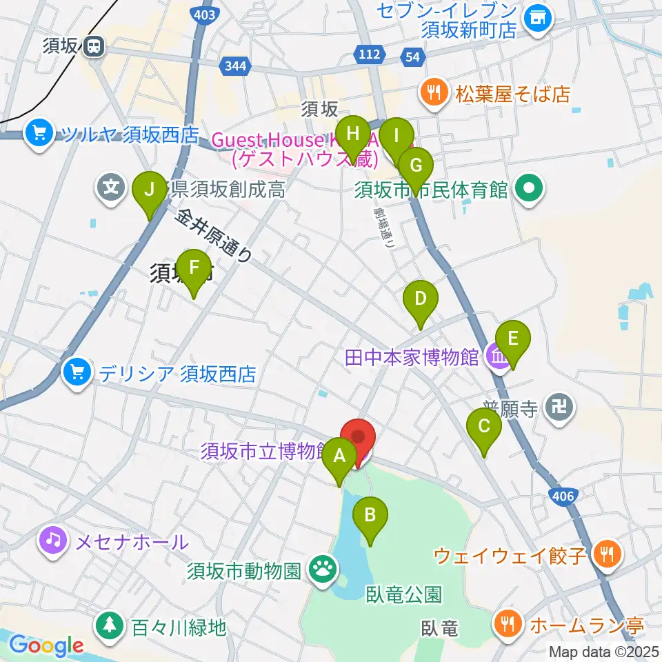 須坂市立博物館周辺のカフェ一覧地図